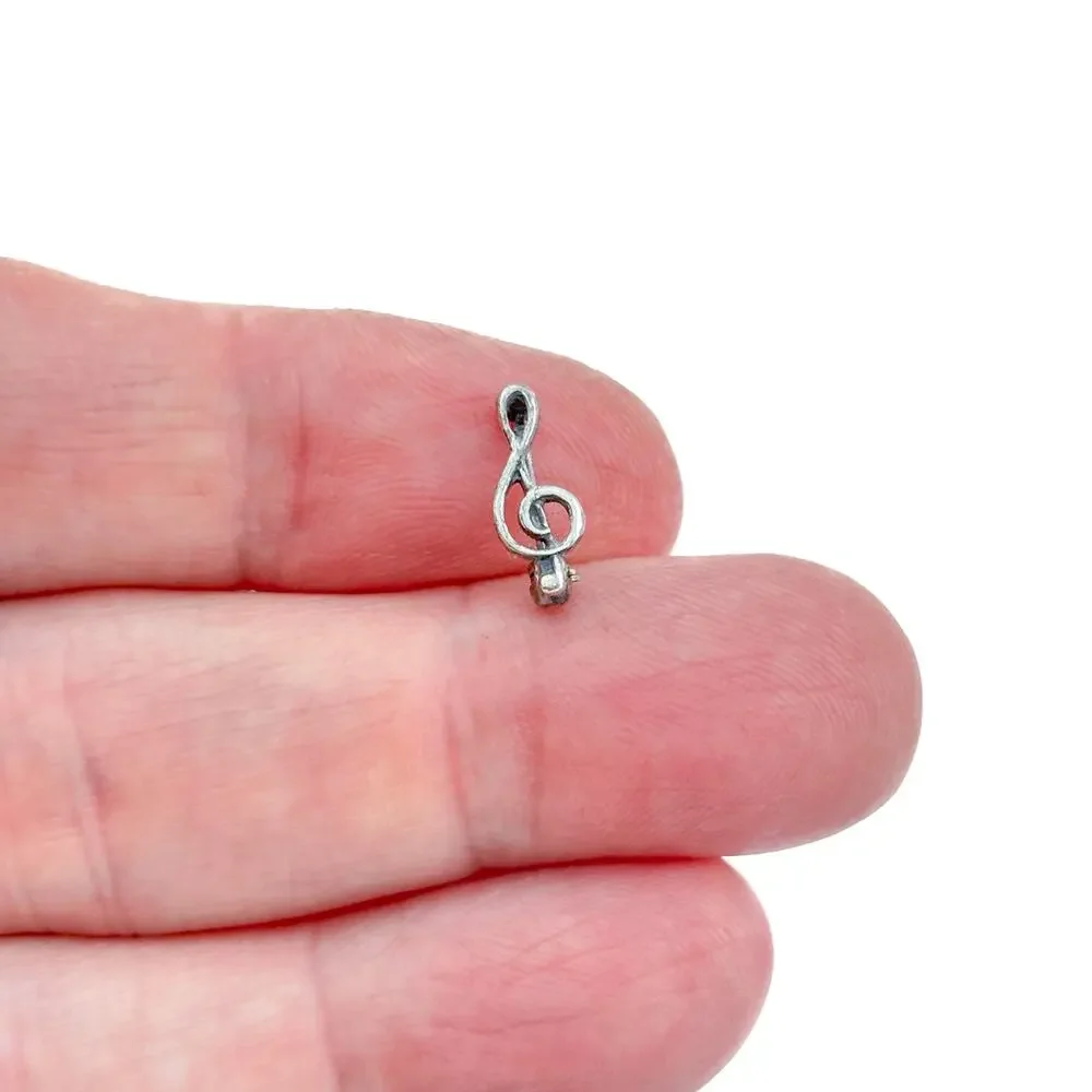 Vintage Sterling Silver 925 Dainty Treble Clef Lapel Pin